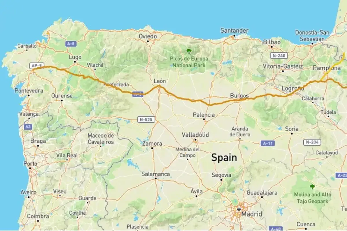 Mapa del Camino Francés de la web Editorial Buen Camino