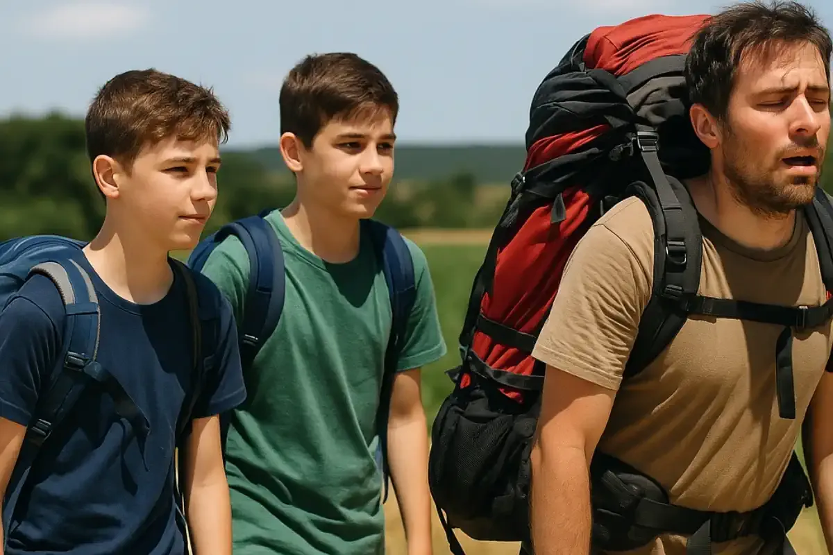 Jóvenes caminando ligero VS adulto con mucho peso