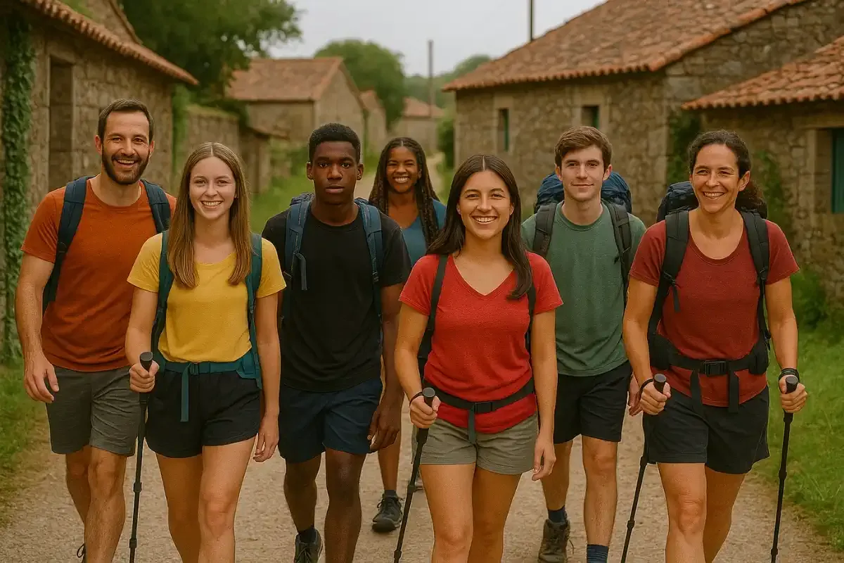 Adolescentes en grupo en el Camino de Santiago