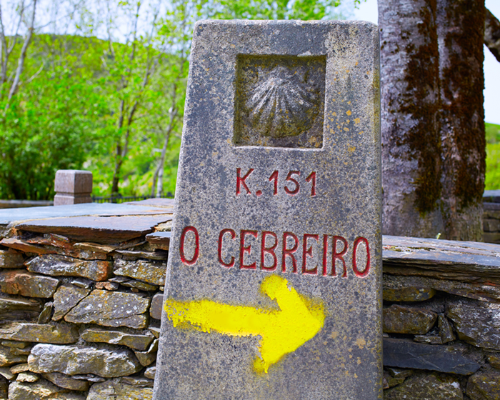 A milestone of the Way of St. James in O Cebreiro