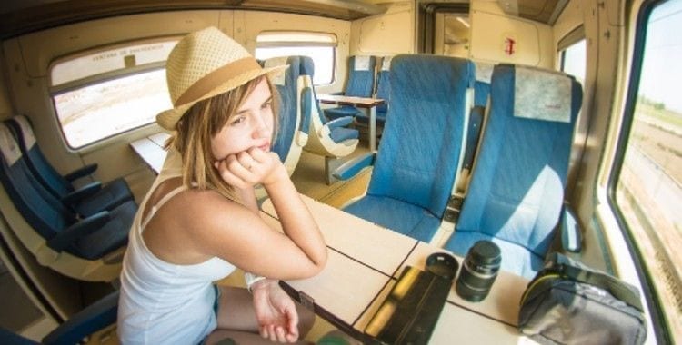 A woman traveling in train