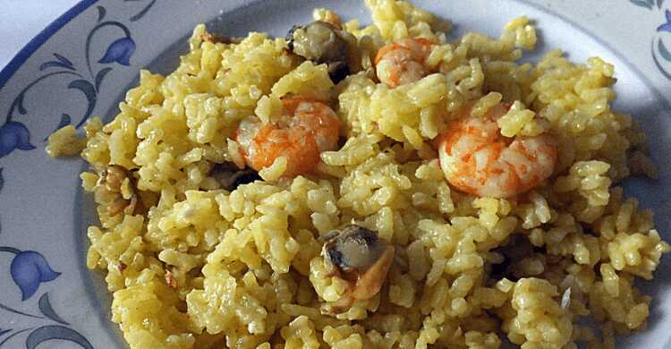 Dish of rice with shrimps