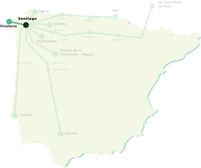 Finisterre and Muxía route map from Santiago de Compostela