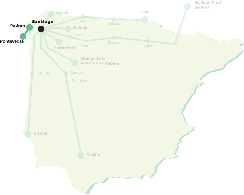 Mapa del camino Portugués variante espiritual