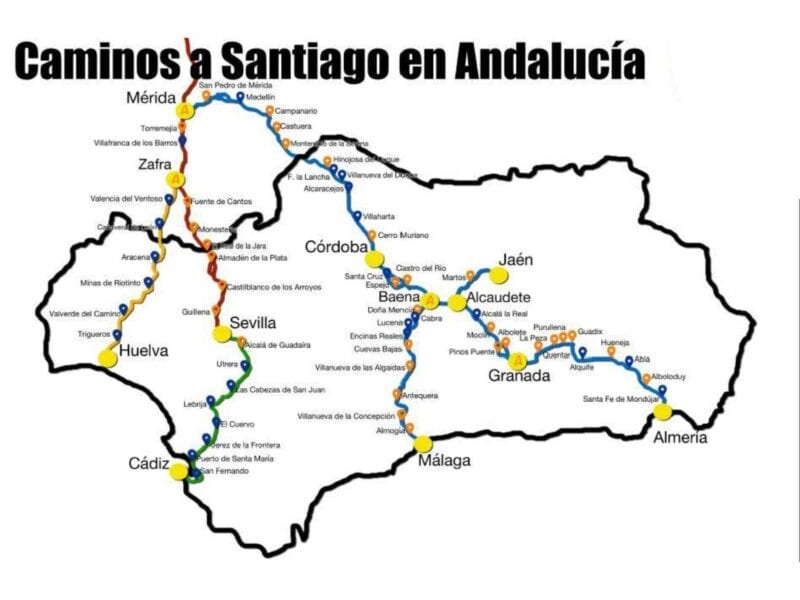 Mappa degli itinerari attraverso l'Andalusia