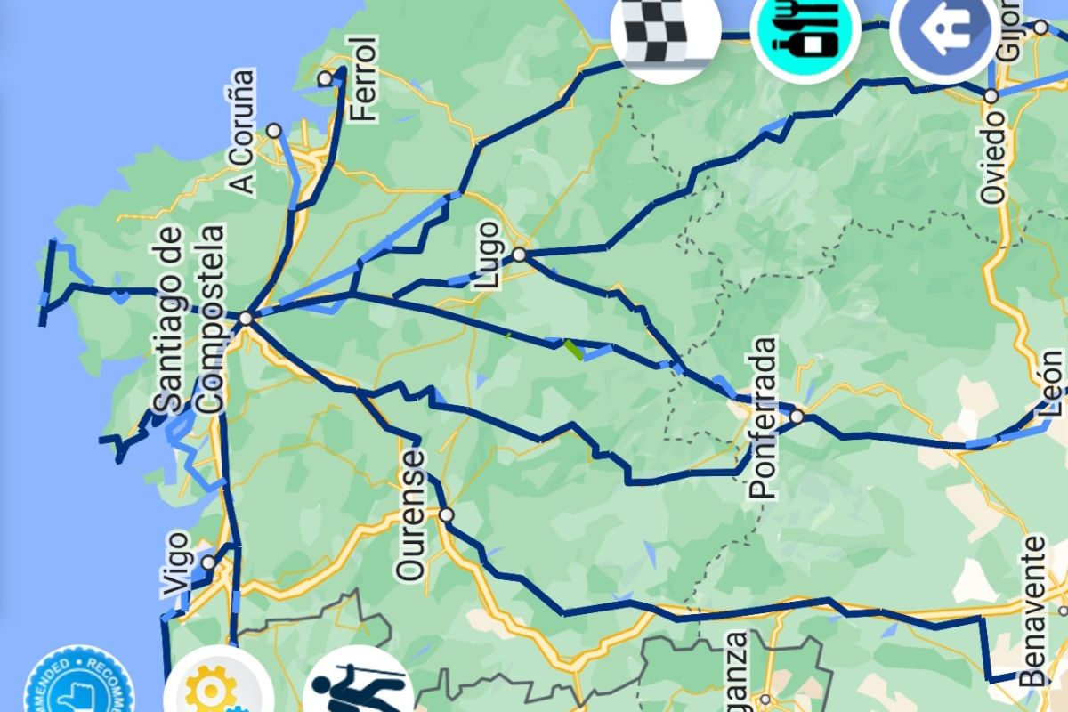Mapa de la aplicación Camino Tool en las rutas jacobeas dentro de Galicia