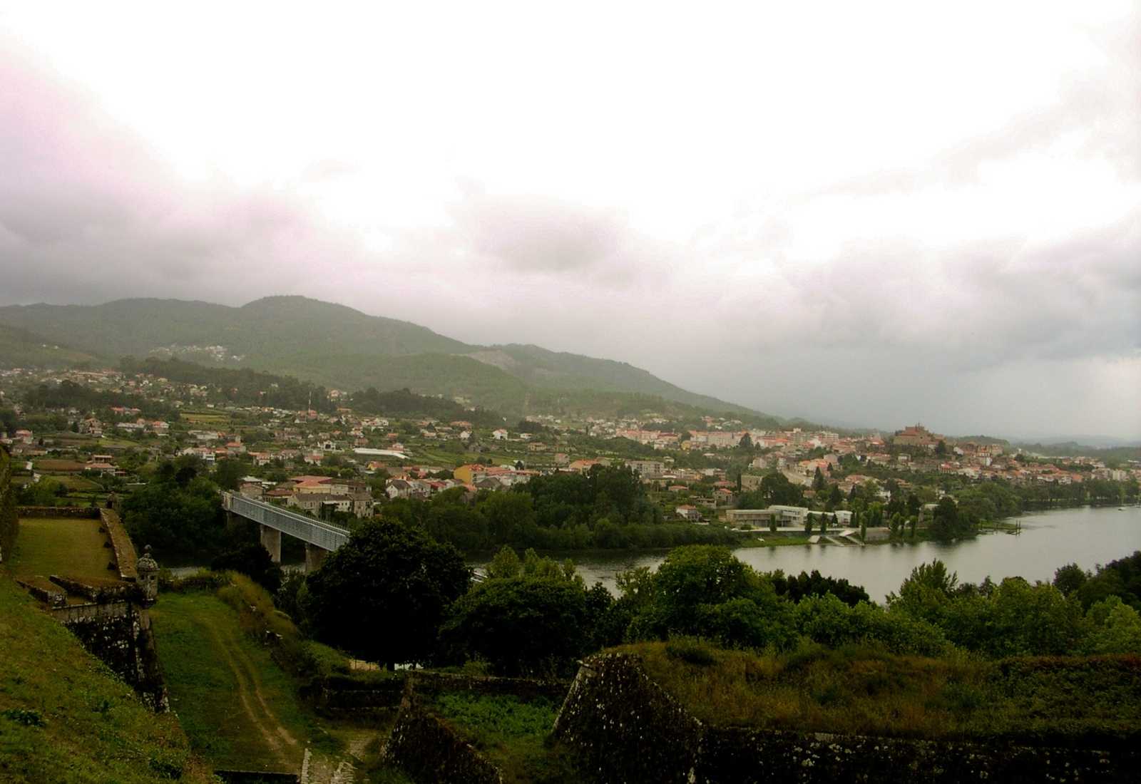 Panoramic view of Tui in winter from Valença do Minho, on the Portuguese Way.