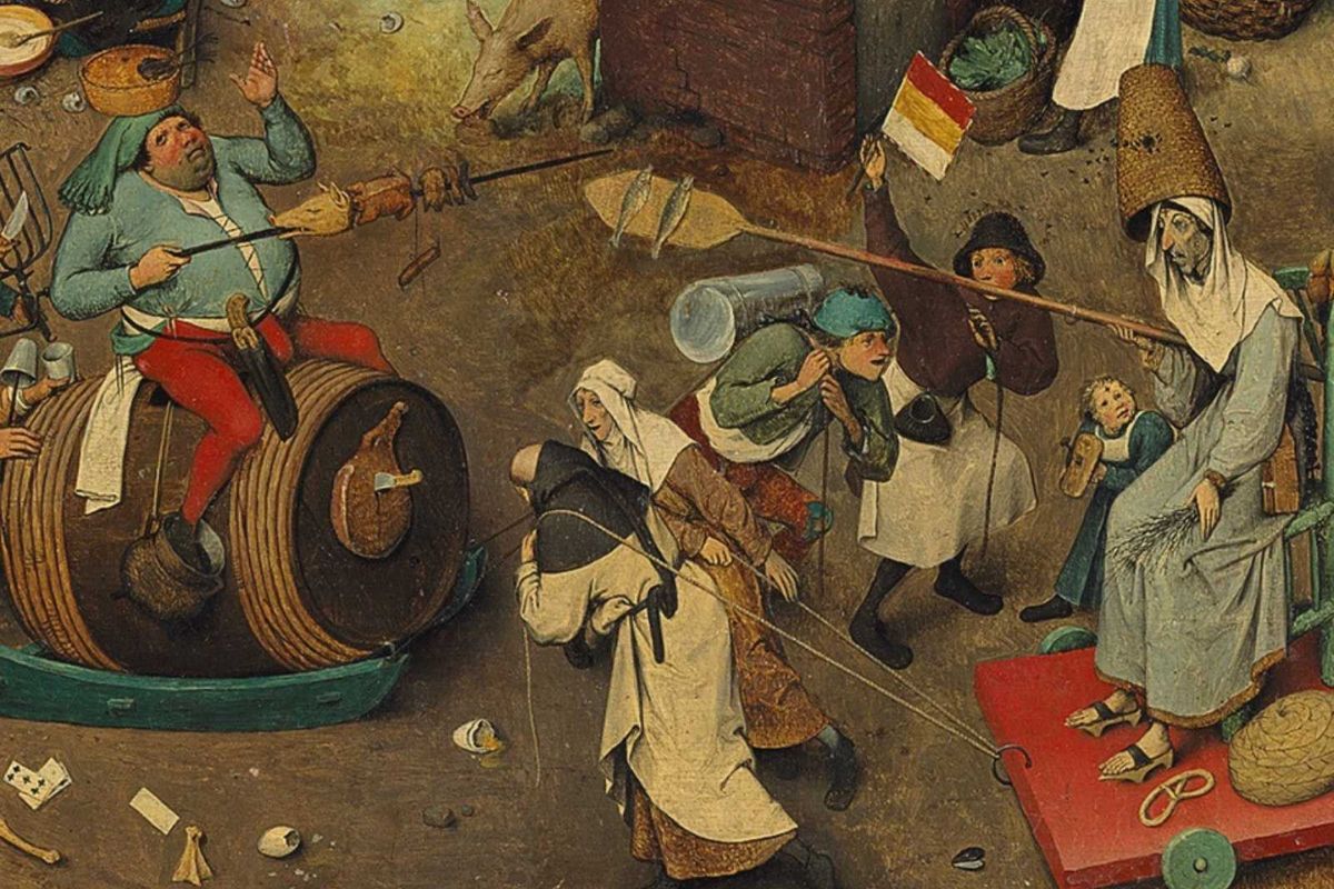 Detail of a painting of Bosch, with sinners and vicious.