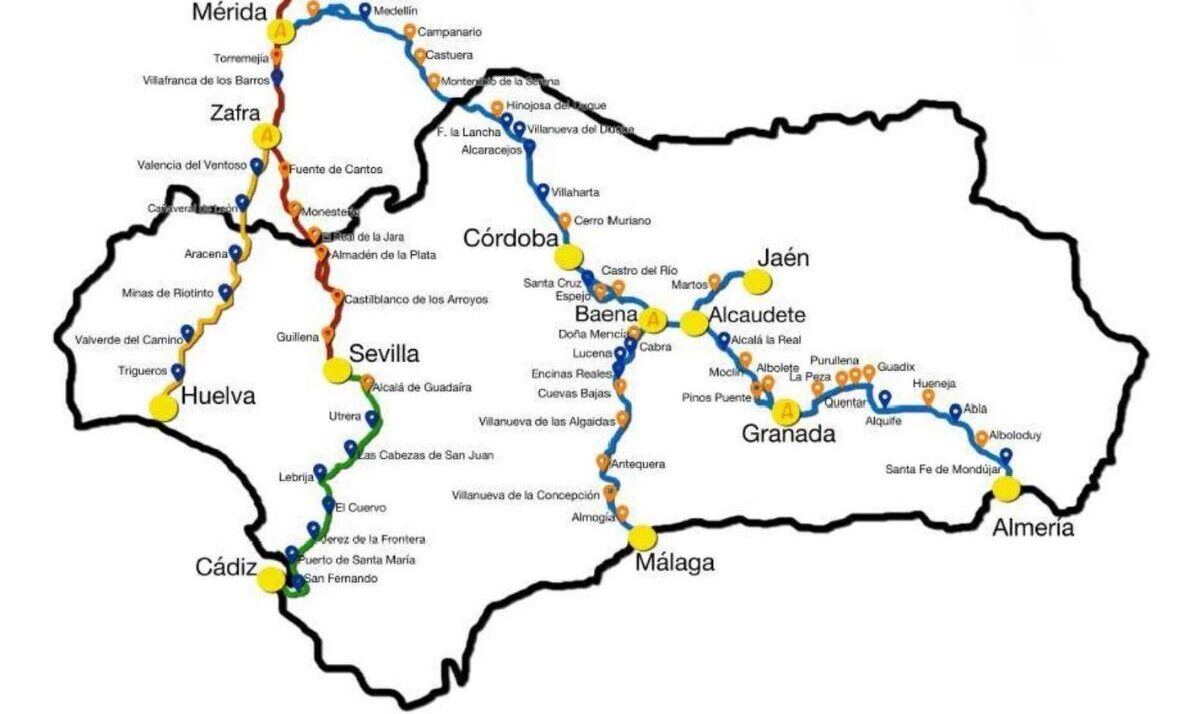 The Caminos de Santiago in Andalusia map