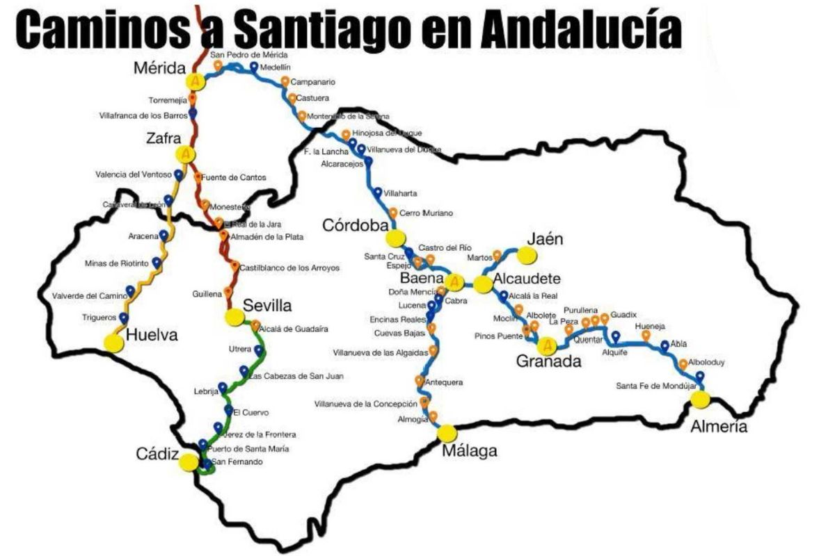 The Caminos de Santiago in Andalusia map