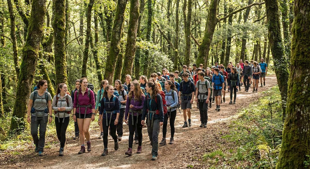 camino-santiago-jovenes Adolescentes caminando en el Camino de Santiago